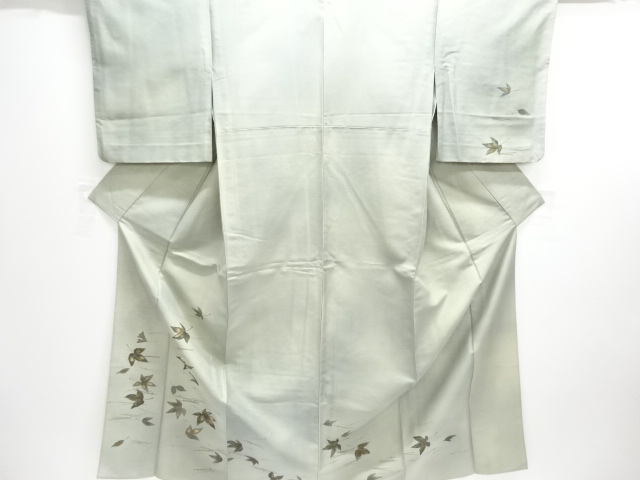 JAPANESE KIMONO / GOLD-THREADED PINE NEEDLES / LEAF PATTERN EMBROIDERY